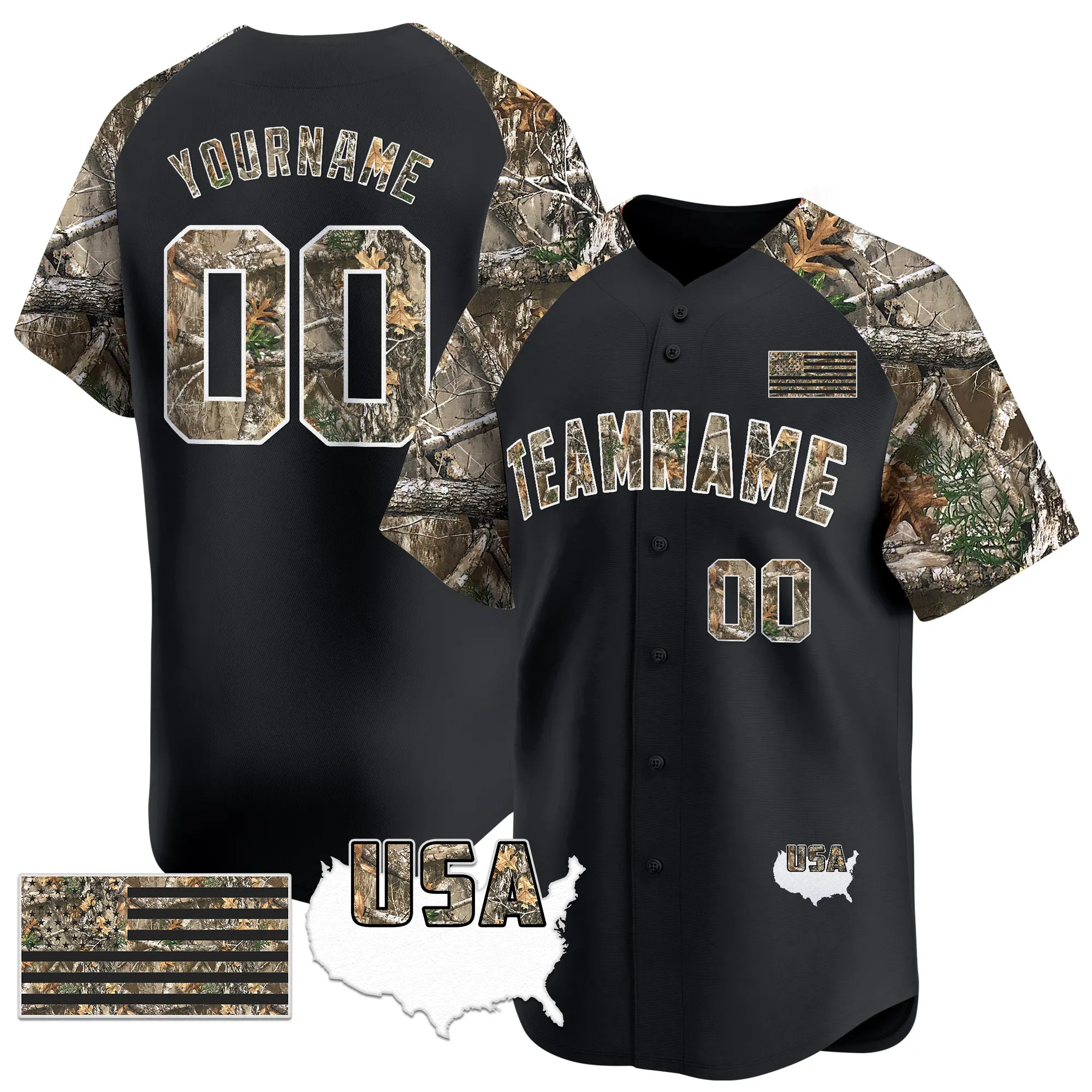 black alternate camo tree usa flag custom baseball jersey ifnjg