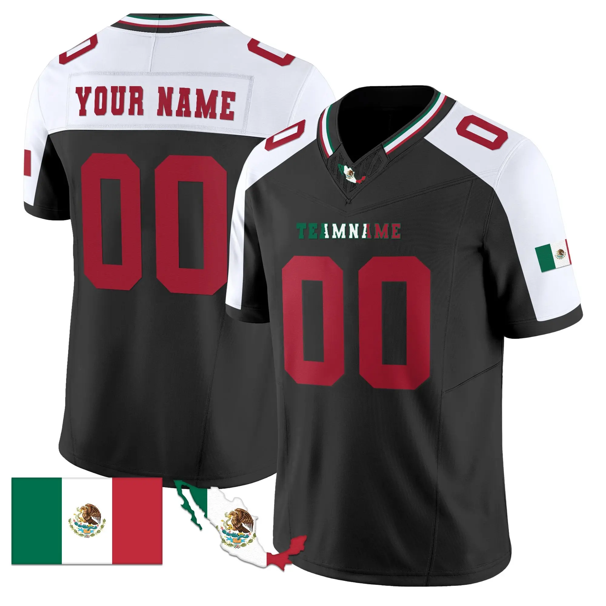 black alternate red mexico flag patch custom football jersey 4kj70