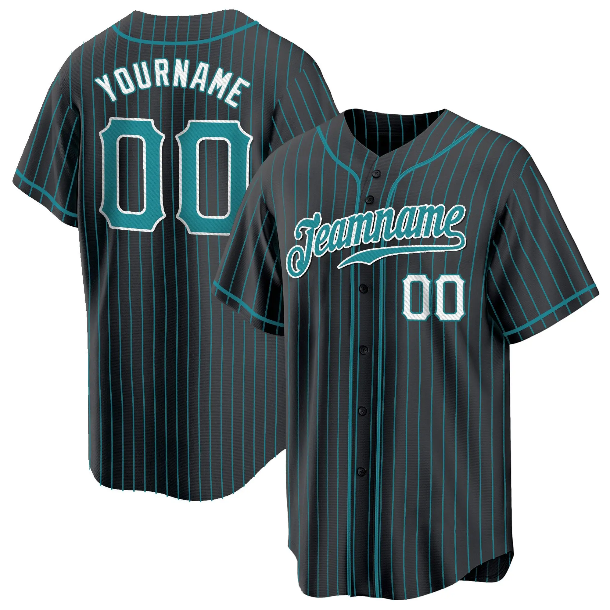black aqua pinstripe teal white custom baseball jersey igrki