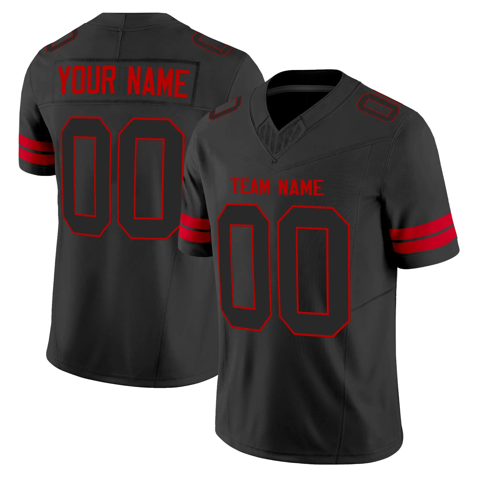 black black red authentic custom football jersey ntpch
