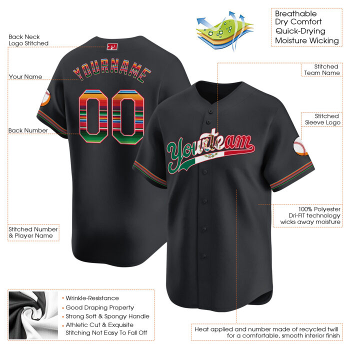 black mexico flag custom baseball jersey vpthr