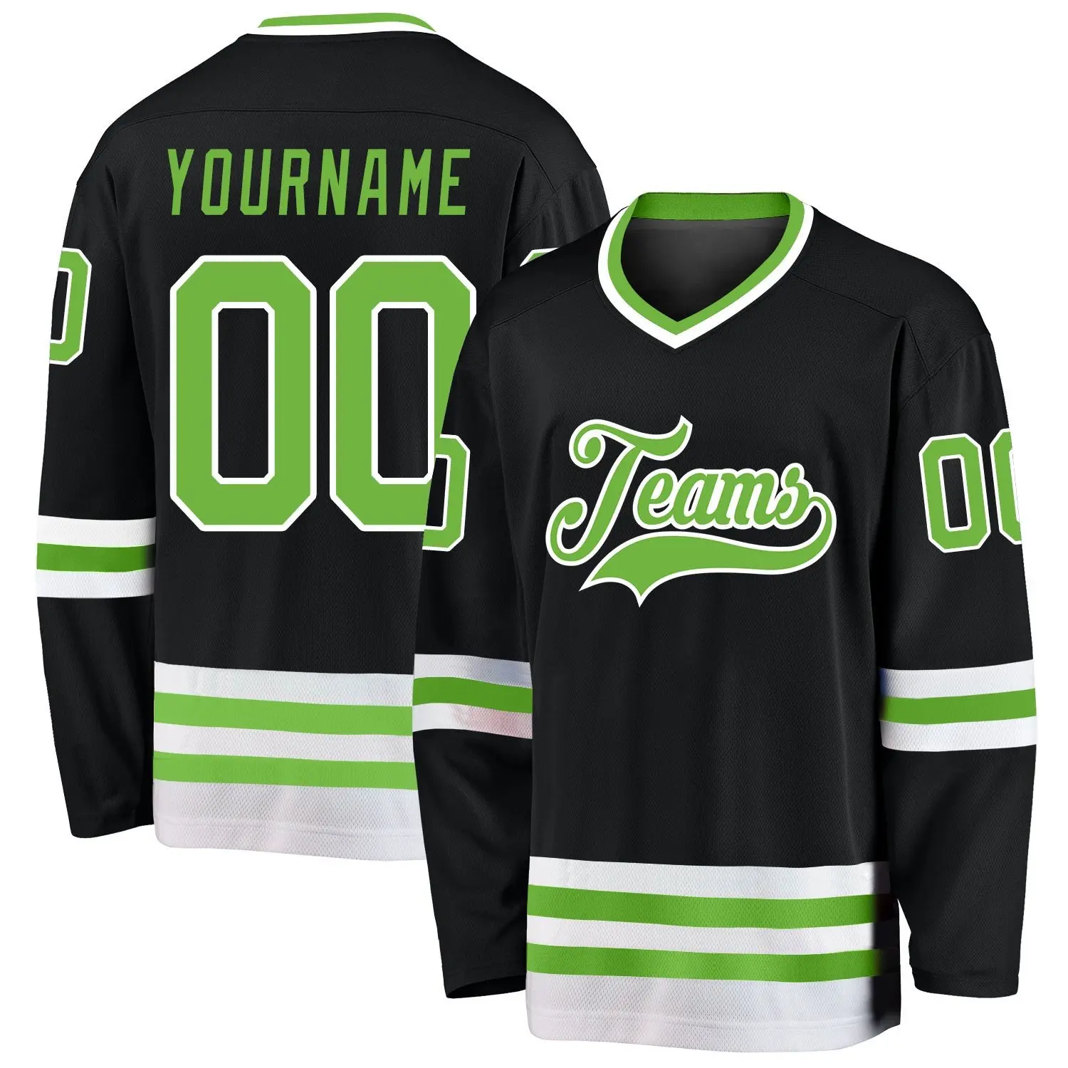 black neon green white custom hockey jersey liguw