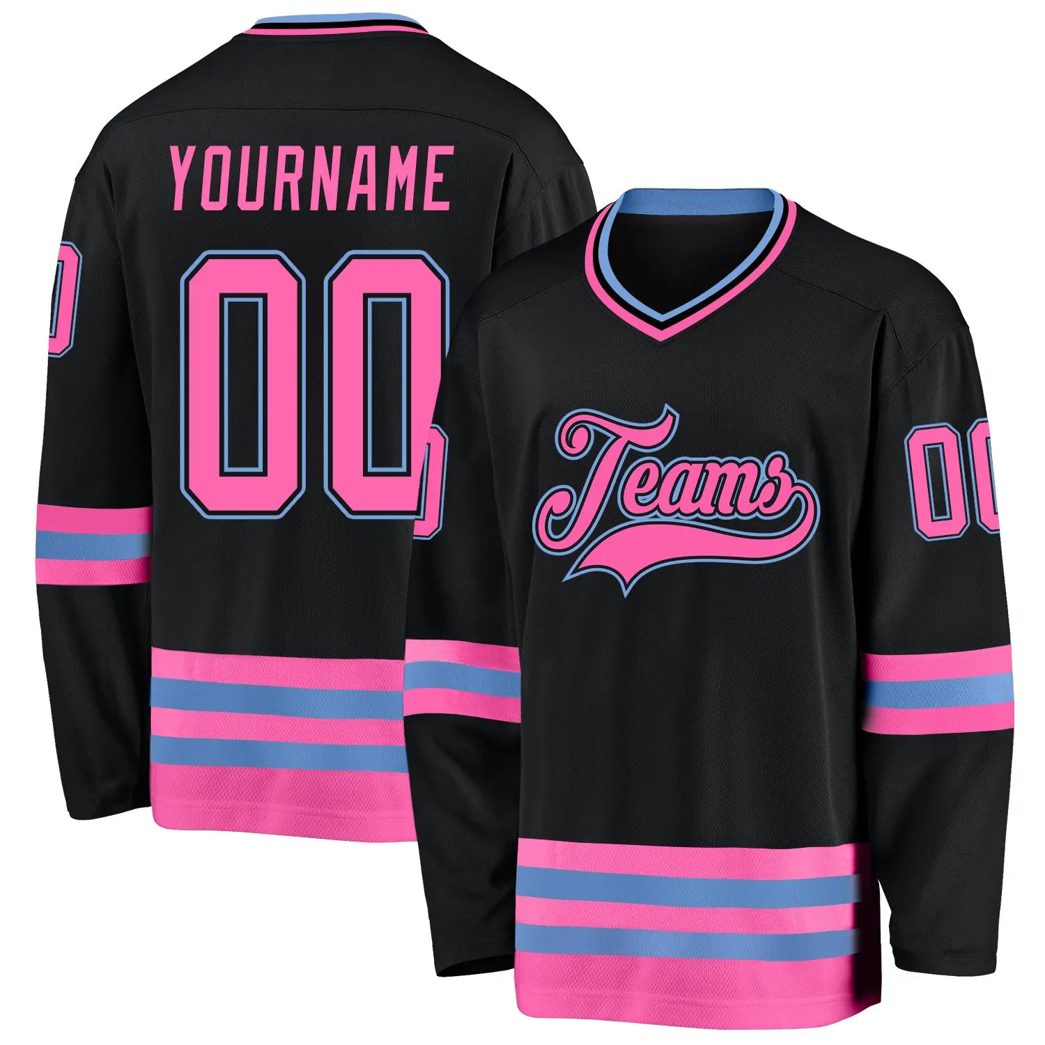 black pink light blue custom hockey jersey tzund