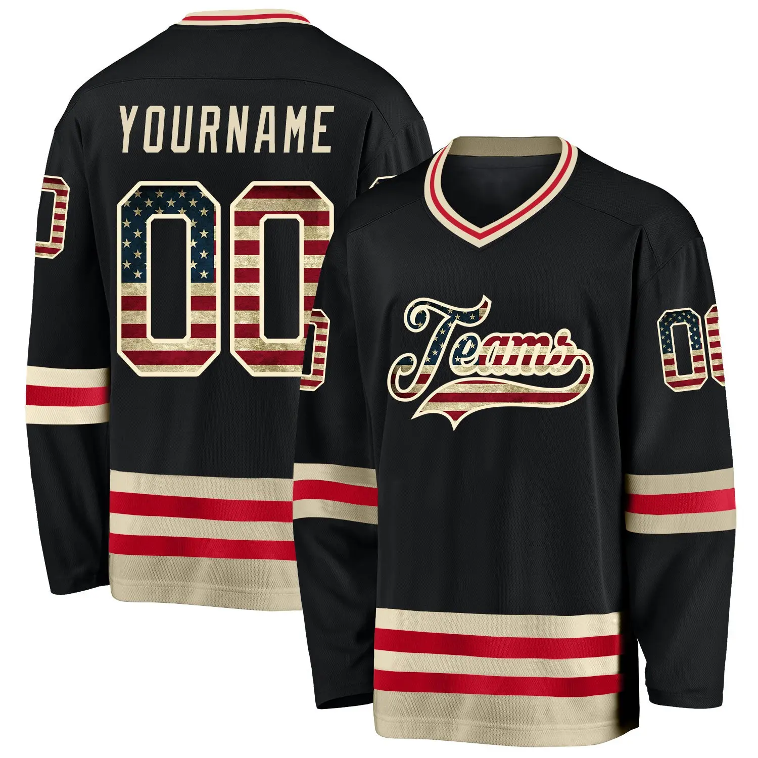 black usa flag cream custom hockey jersey dmb3i