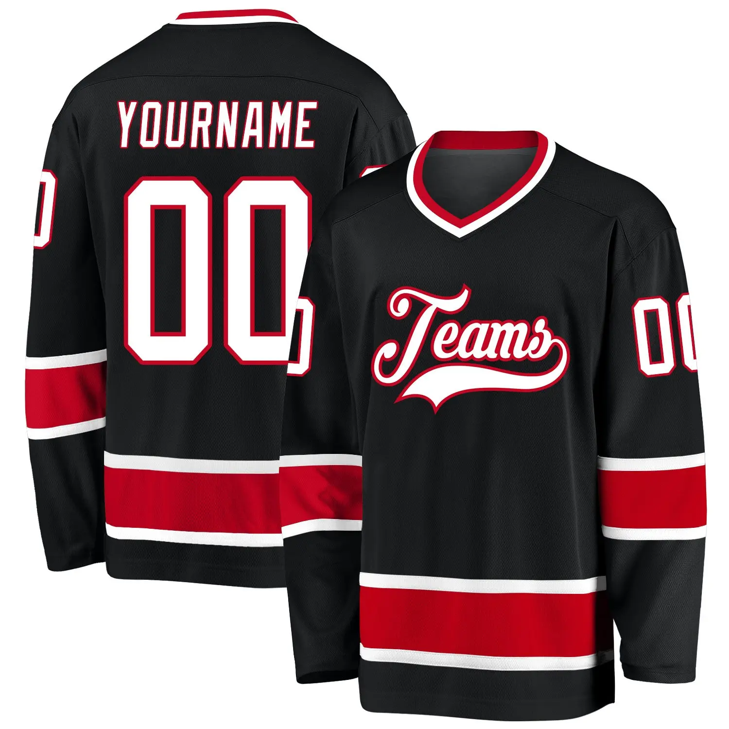 black white red custom hockey jersey