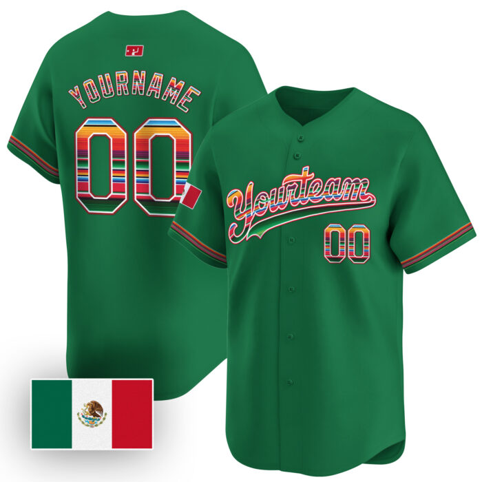 green mexico flag serape pattern custom baseball jersey askmd