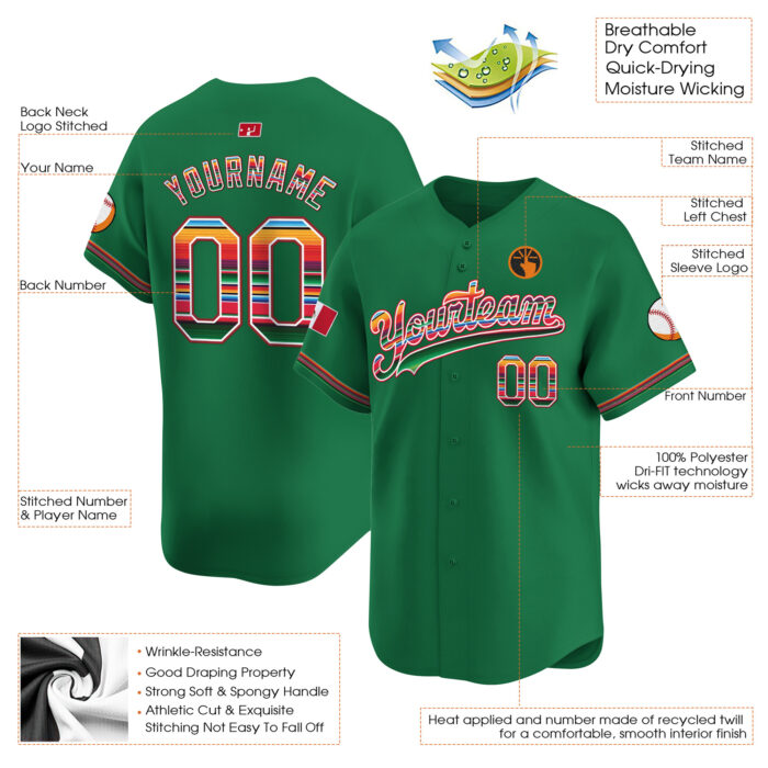 green mexico flag serape pattern custom baseball jersey oscuo