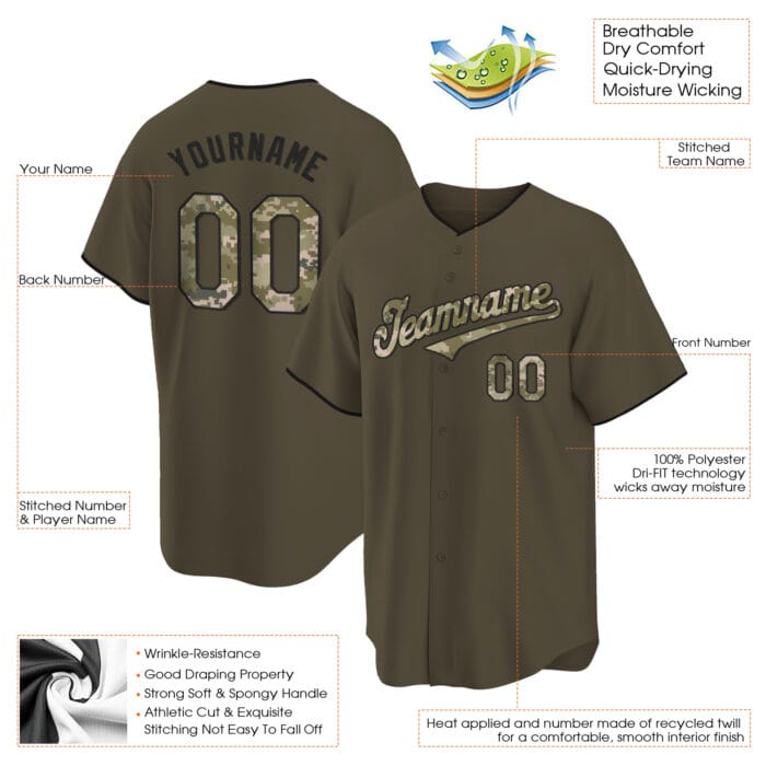 olive camo black salute to service custom baseball jersey knv61