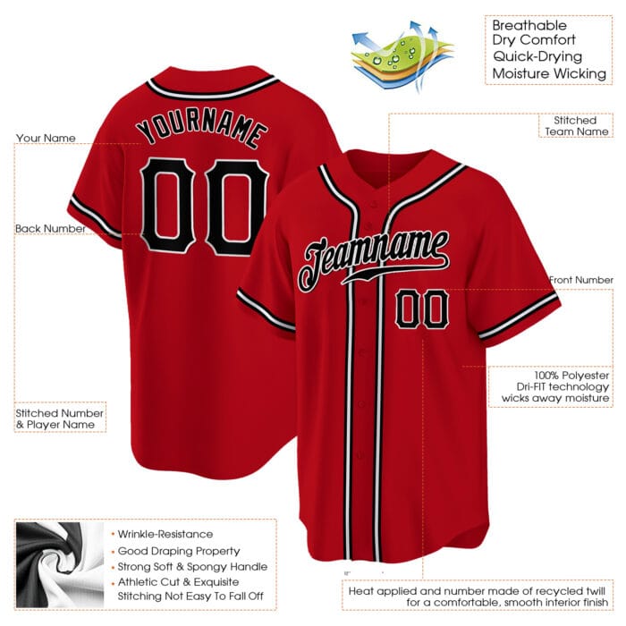 red black white custom baseball jersey d283a
